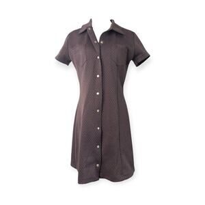 60s Snap Front Collared Shirt Mini Dress Suzy Phillips JRS L brown purple